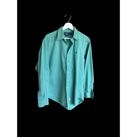 Polo Ralph Lauren Vintage 80s Button Shirt 100% Cotton Men's Size L Teal Aqua